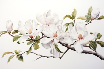 Fototapeta premium Beautiful white magnolia flowers blooming on branch