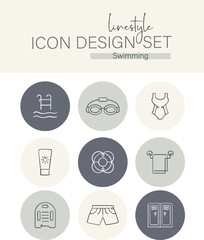 Linestyle Icon Design Set Swimming