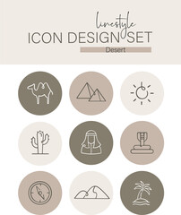Linestyle Icon Design Set Desert
