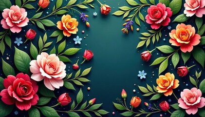 Intricate floral pattern, vibrant blooms, lush greenery, seamless, elegant, vine