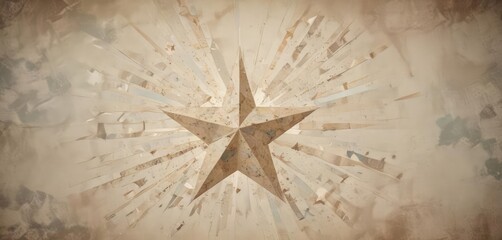 Fototapeta premium Torn paper, geometric star & cloud pattern; distressed, faded , grunge, faded