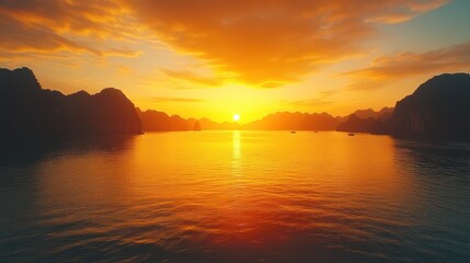 Sunset Over Water with Islands