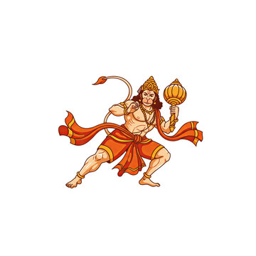 hanuman orange deity holding mace clip art preview