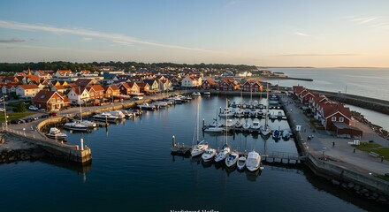 Fototapeta premium Marina Harbor Aerial View at Sunset