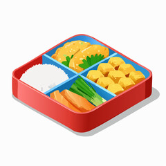Classic Japanese Bento Box with Salmon Sushi, Rice, and Tamagoyaki

