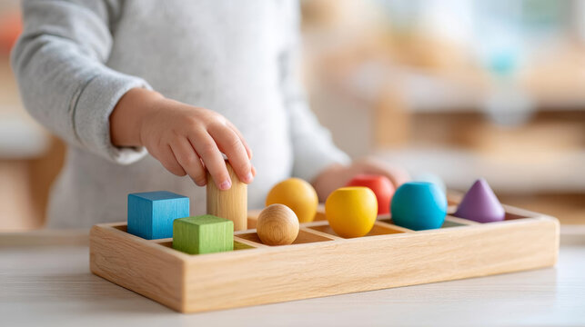 Child plays with colorful shape sorting toy, enhancing their cognitive skills and creativity