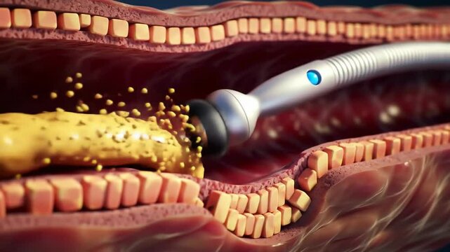 Advanced Medical Procedure Demonstrating Vascular Cleaning Technology Inside Artery with Plaque Removal