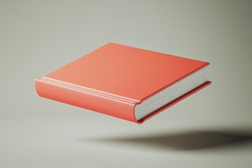 Floating Coral-Red Book on Beige Background