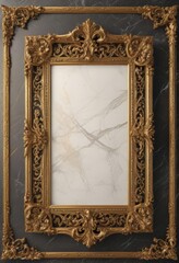 Ornate golden frame, intricate detailing on marble ,  photography,  rich