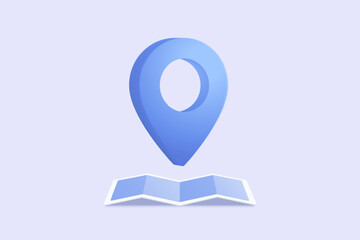3D location point marker of map or navigation pin icon sign on isolated white background. navigation is blue pastel colour with shadow on map direction. 3d GPS pin vector rendering illustration