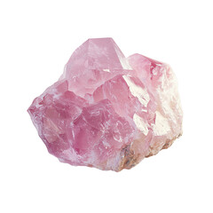 Fototapeta premium A pink Rose quartz crystal with a rough texture exhibiting angular facets and a shimmering appearance. isolated on white background and transparent background