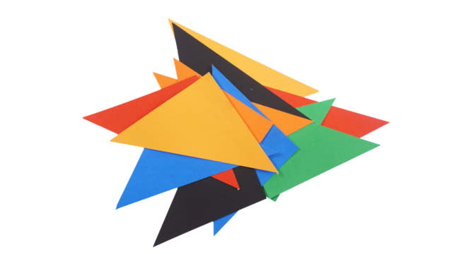 Colorful triangle adhesive paper sticker label isolated on transparent background - Powered by Adobe