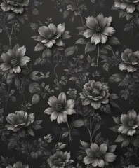 Elegant small-scale charcoal floral wallpaper, sophisticated design , home, grey, modern