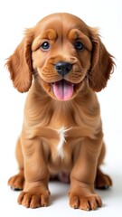 Adorable English Cocker Spaniel puppy, Close-up of fluffy dog with playful expression, white background