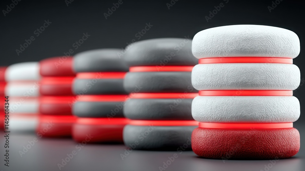 Poster stack of colorful white and red foam blocks arranged neatly on a smooth surface representing fun and