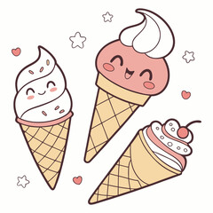 Kawaii Ice Cream Vector Set 