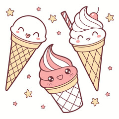 Kawaii Ice Cream Vector Set 