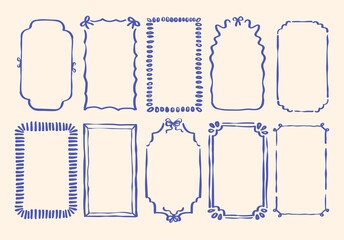Set of Hand Drawn Border Frame Retro Vintage Aesthetic with Bow for Wedding, Summer Mediterranean Sea Food Menu, Greeting Card, with Dolce Vita Picnic Vacation in Vector