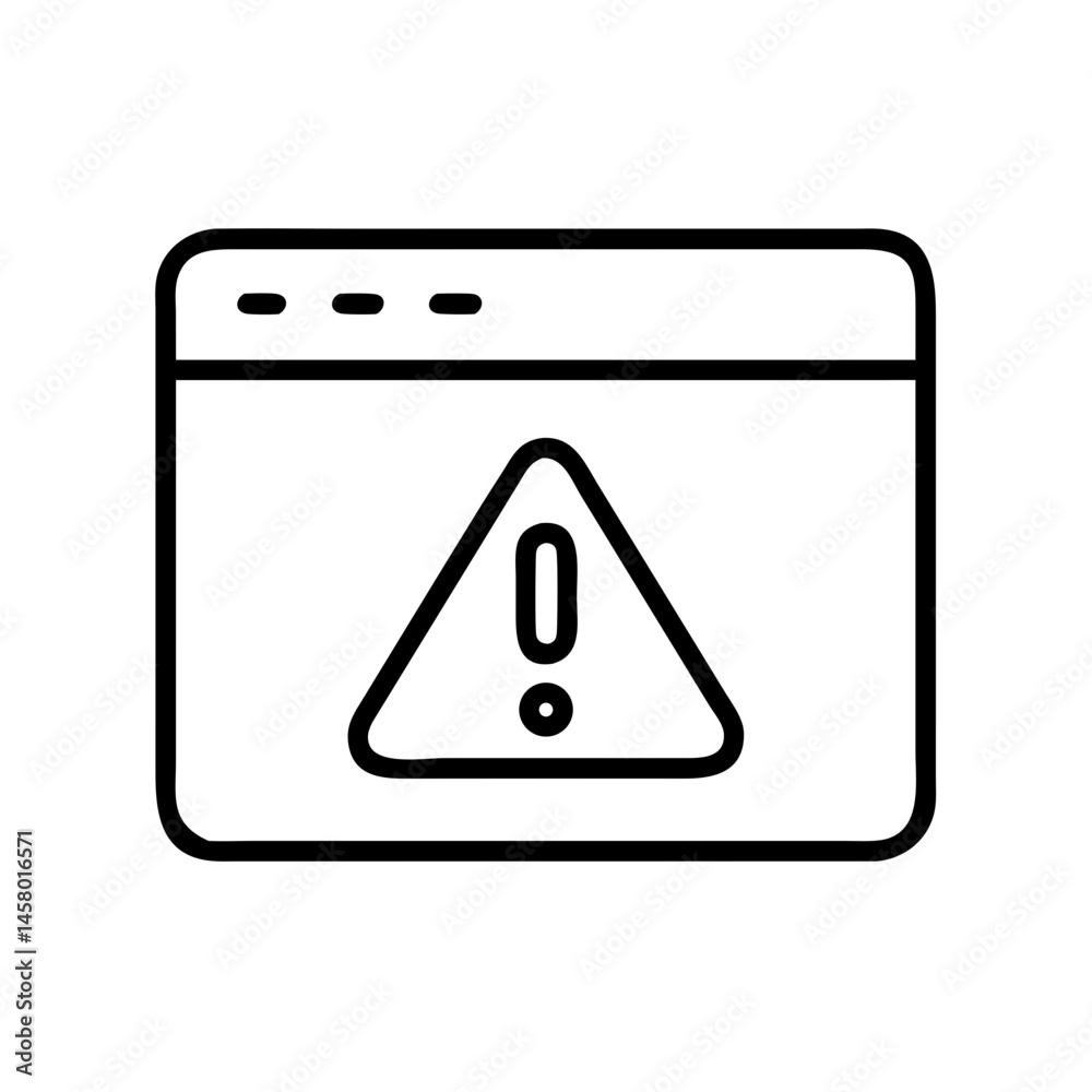 Poster line icon of browser window with warning triangle (exclamation mark). use for web security, error me