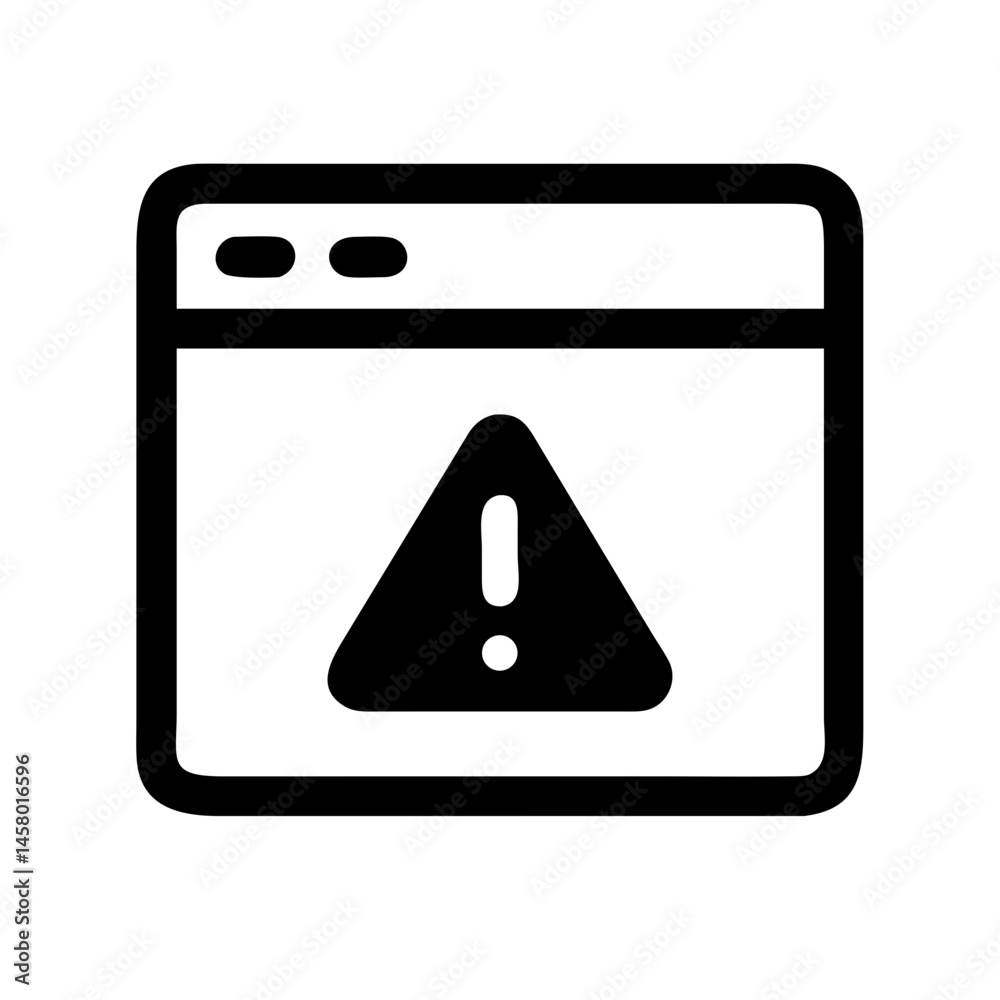 Poster line icon of browser window with warning triangle (exclamation mark). use for web security, error me
