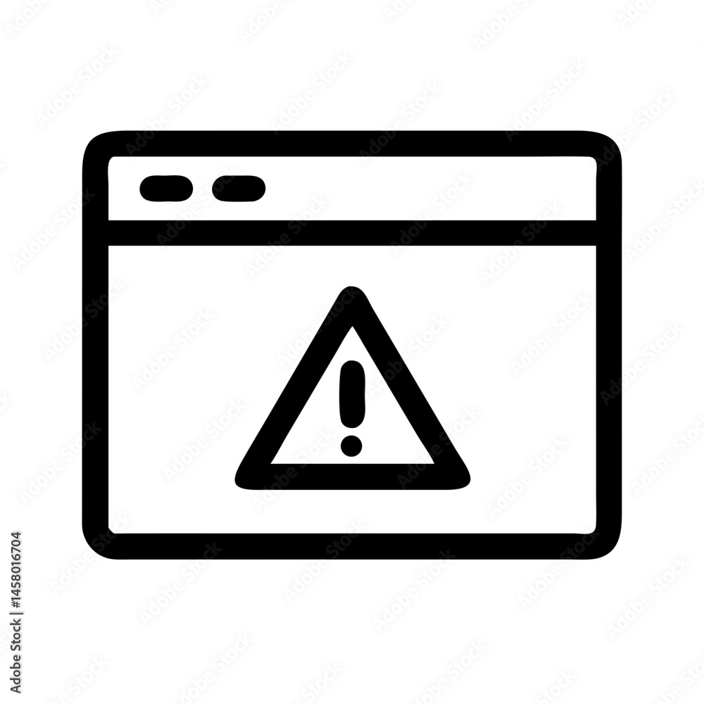 Poster line icon of browser window with warning triangle (exclamation mark). use for web security, error me