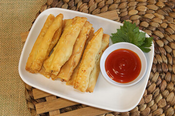 Asian popular snacks. Fried Chinese Traditional Spring rolls food