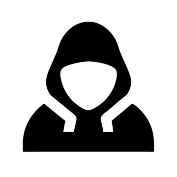 recommend clip art: Icon of faceless figure in black hoodie on white background. Use for cybersecurity, anonymity, or hacker themes.