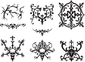 A set of elements, symbols, ornaments, mandalas. Hand drawn vector illustration	