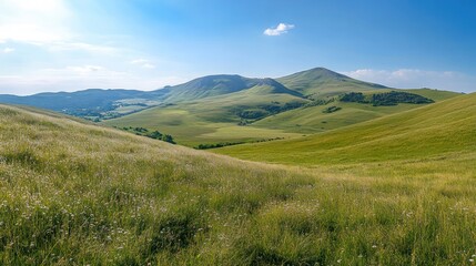 Green Rolling Hill Under Blue Sky