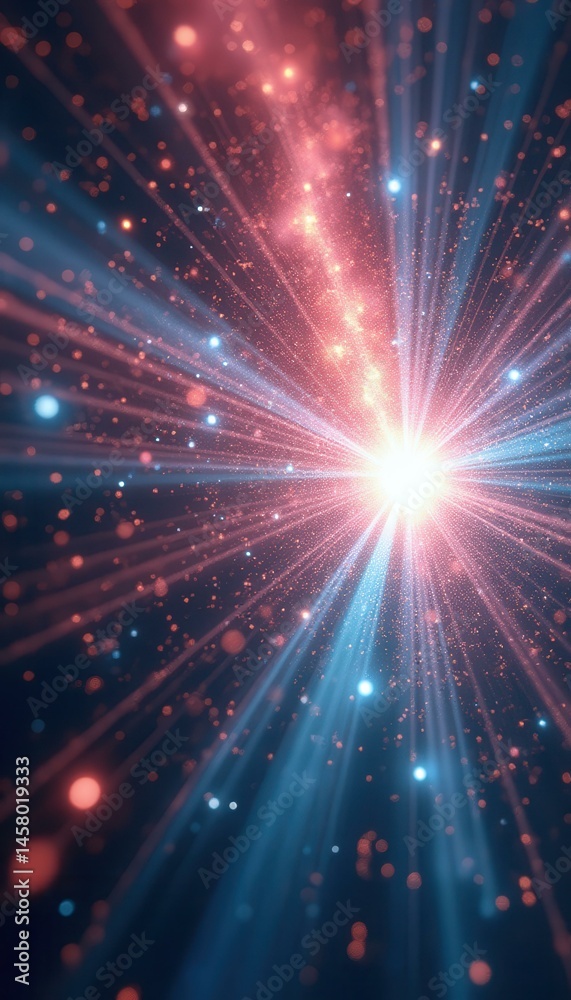Poster abstract light burst with radiant beams in dynamic space - cosmic energy background