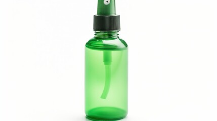 Green spray bottle on white background