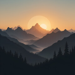 Alpine Beauty in Silhouette: Nature's Harmony Captured in Mountains Silhouette Stock - Nature Silhouette - Mountains Vector