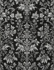 Fototapeta premium Intricate black & white damask; repeating floral & leaf motif , decoration, white, black