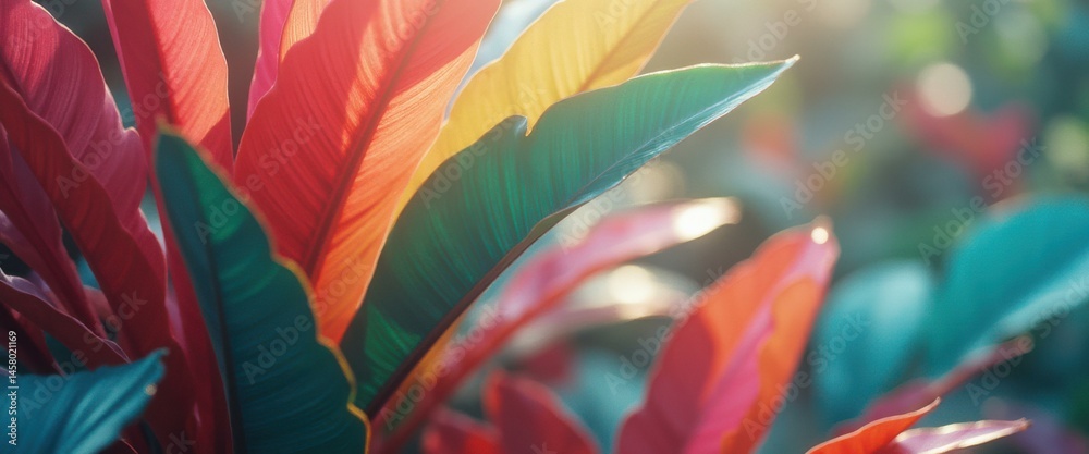 Poster abstract macro of vivid tropical leaves with light and shadow play