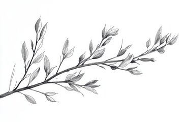 Naklejka premium Pencil drawing of a branch with leaves isolated on white background. Use it for nature-related designs, invitations or even wall art.