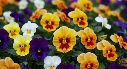 Vivid pansies burst with color in garden