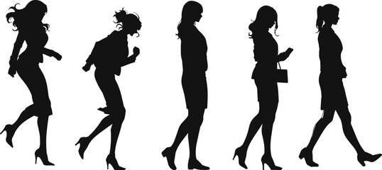 Silhouette of stylish businesswomen walking in high heels