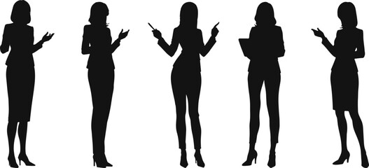 Vector silhouette of  businesswoman in various poses, showcasing leadership and professionalism