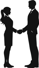 Silhouette of two professionals shaking hands, symbolizing agreement, partnership, and business collaboration.