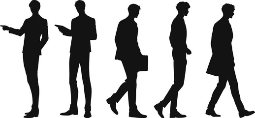 Silhouette of business professionals in various poses, representing confidence and professionalism.