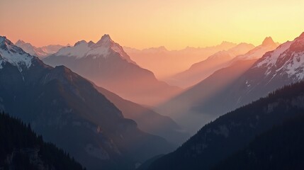 Fototapeta premium Golden Serenity: Mountains at Sunrise
