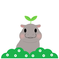 Hippo with tree cute cartoon