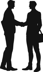 Silhouette of two professionals shaking hands, symbolizing agreement, partnership, and business collaboration.