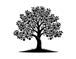 Abundant Apple Tree Silhouette, a Black and White Illustration