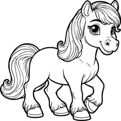 Cute kawaii horse cartoon character coloring page vector illustration.colouring page for kids