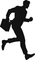 Silhouette of a person running while holding a briefcase. Ideal for corporate, career, and deadline-driven themes.