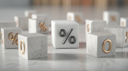 Collection of cubes featuring the word percent representing interest rate strategy alignment icon concept for adjustment