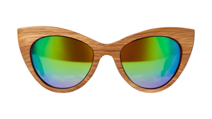 Wooden frame sunglasses with rainbow lenses