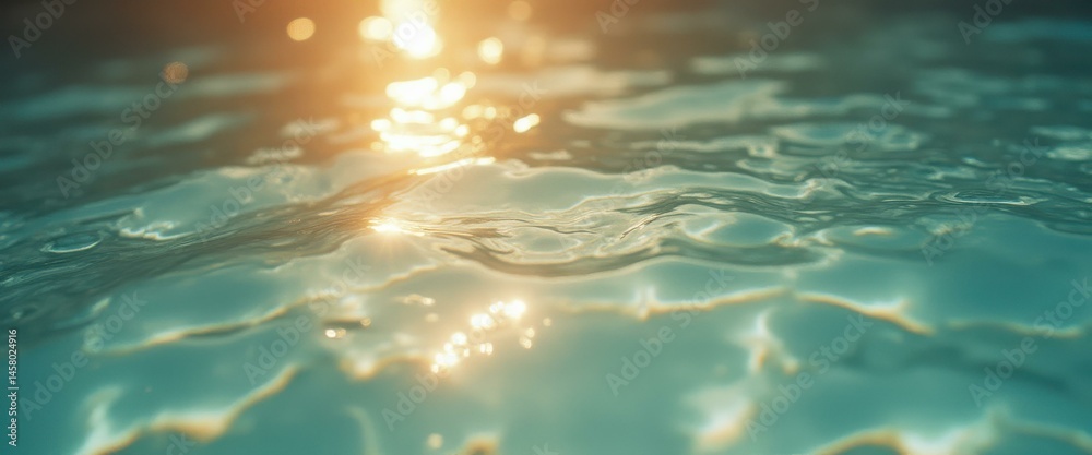 Leinwandbilder Sunlit water surface with shimmering reflections and gentle ripples creating a serene and warm abstract scene
