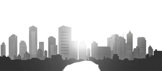 Fototapeta premium Grayscale, stylized illustration of a city's skyline at night. Buildings are simple shapes against a black background.